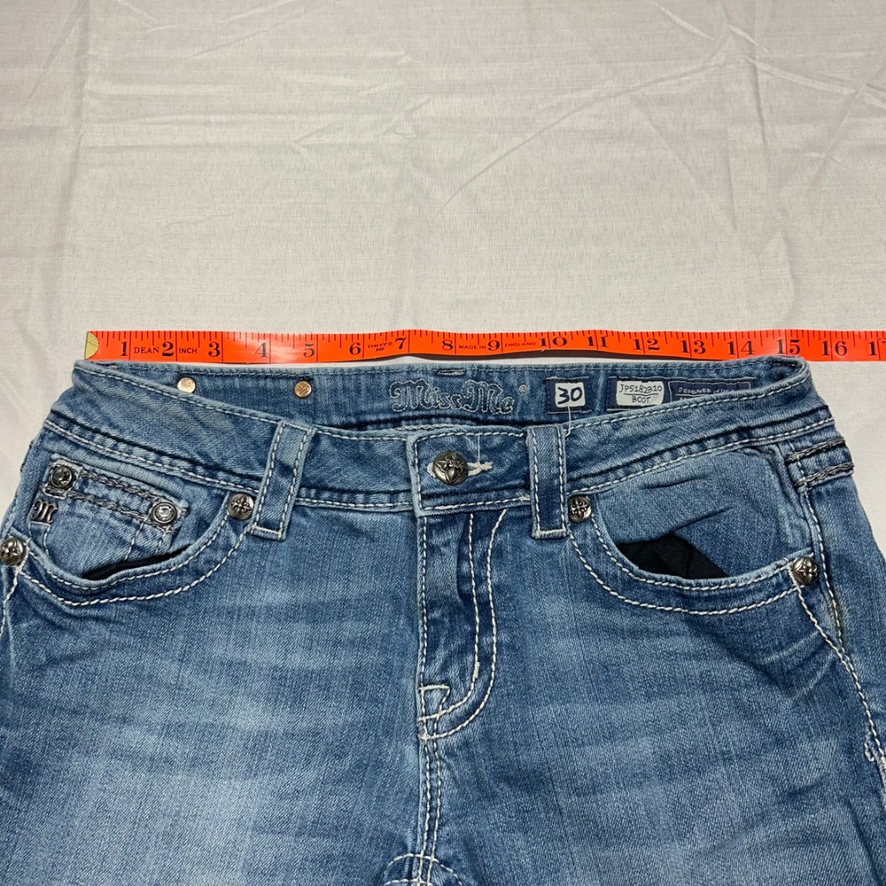 Miss Me Bootcut Jeans Size 30 Fleur De Lis Studded Medium Wash JP5182B10 Blue - Picture 4 of 10